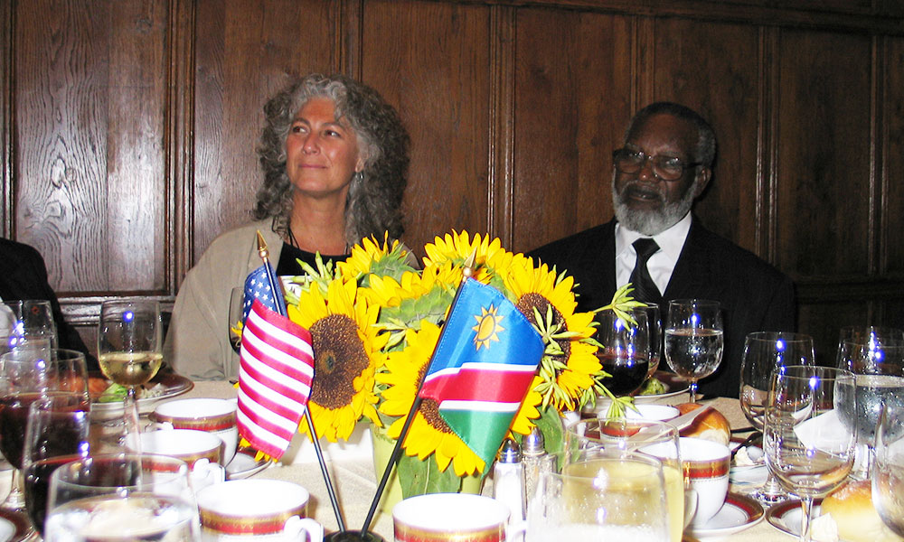Dr. Laurie Marker with Namibia's Founding President Sam Nujoma, CCF's first International Patron